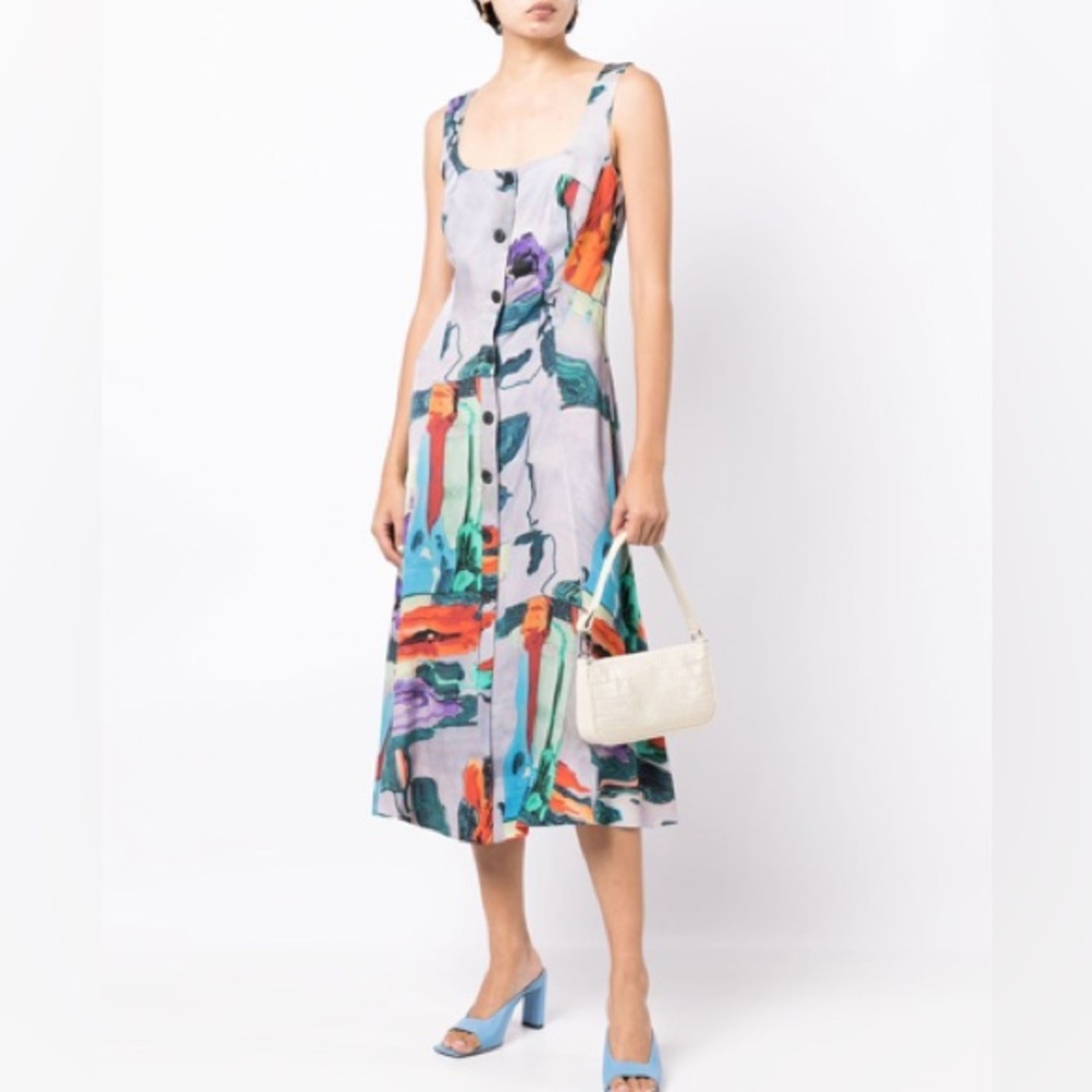 NWT Paul Smith floral glitch lilac satin button-front dress